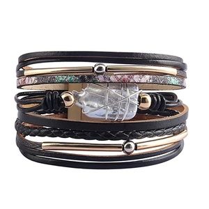 Multi-layer Black Faux Leather Bracelet